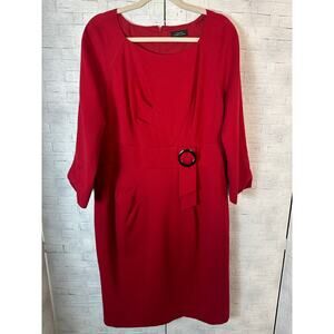 Tahari women’s dress red fitted bodycon dress front side tie  feminine plus size